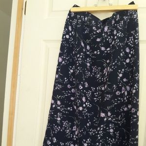 Long Black Skirt with Small Floral Print